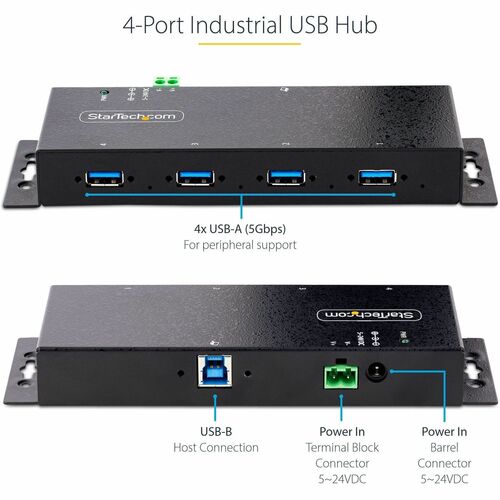 StarTech.com 4-Port Industrial USB 3.0 5Gbps Hub, Rugged USB Hub w/ ES