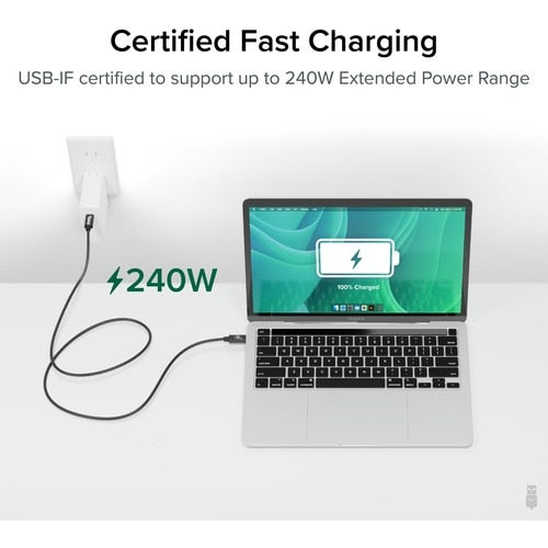 Câble USB 4 enfichable avec charge 240 W, 1 m, certifié USB-IF