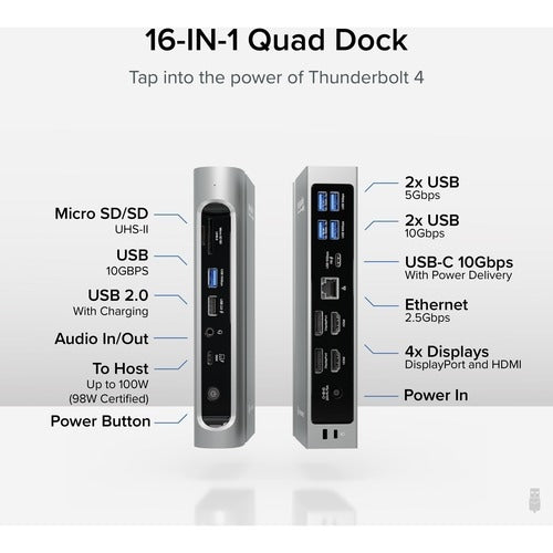 Plugable Thunderbolt 4 & USB4 Quad Display Docking Station With 98W Charging - f