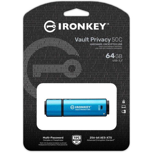 64GB USB-C IRONKEY VAULT PRIVACY 50C AES-256 ENCRYPTED FIPS