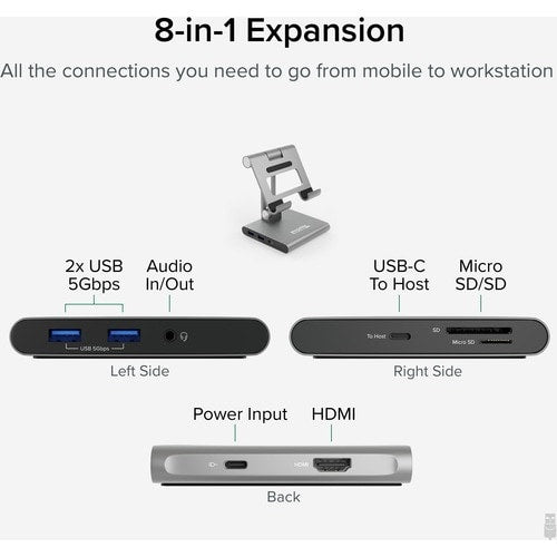 Station d'accueil USB-C Plugable 8 en 1 pour iPad avec support, 100 W