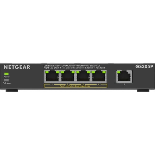 Switch no administrado GBE de 5 puertos con PoE+
