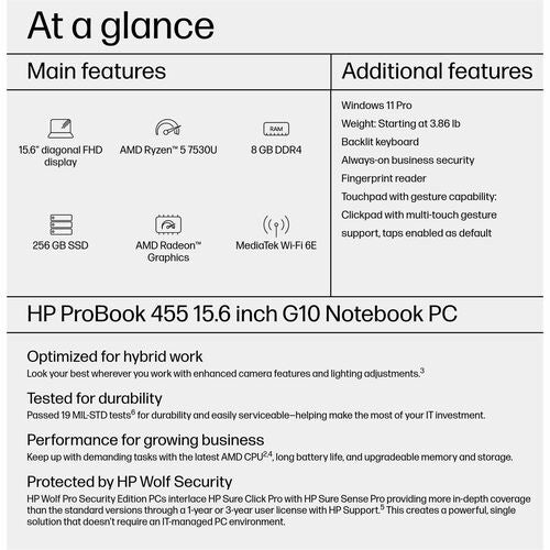 SMART BUY PROBOOK 455 G10 R5-7530U 8GB 256GB 15IN W11P
