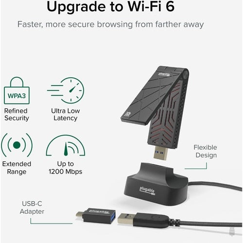 Adaptateur Wi-Fi double bande IEEE 802.11ax enfichable pour ordinateur de bureau/portable - USB