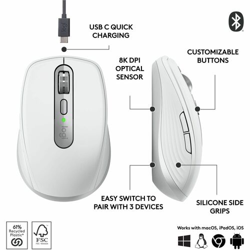 Ratón inalámbrico compacto Logitech MX Anywhere 3S - Campo oscuro - Recargable