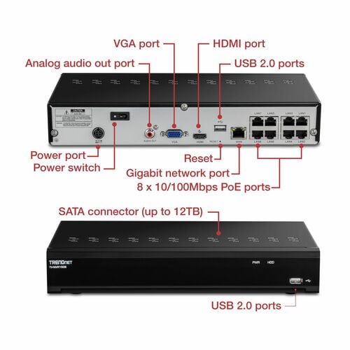 NVR TRENDnet PoE de 8 canales H.265 4K (8 MP) - Grabador de vídeo en red - HDMI - 4K R
