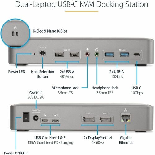 DUAL-LAPTOP USB-C KVM DOCKING STATION - KVM SWITCH DOCK