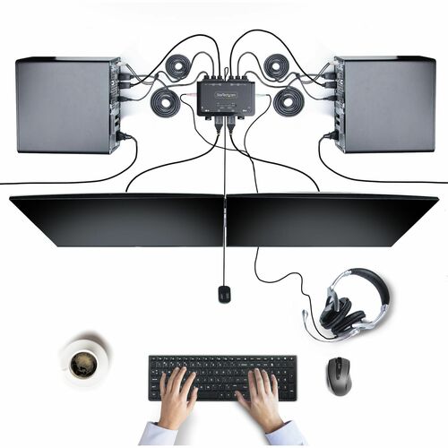 CONMUTADOR KVM COMPACTO 4K DE 2 PUERTOS - CONMUTADOR KVM CON CABLE PARA DOS MONITORES
