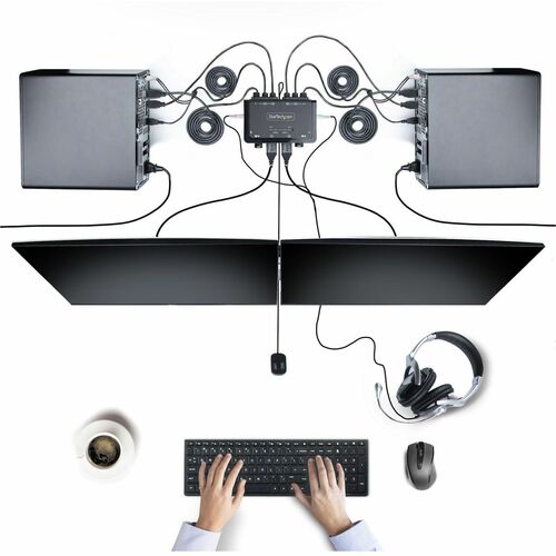 CONMUTADOR KVM COMPACTO 4K DE 2 PUERTOS - CONMUTADOR KVM CON CABLE PARA DOS MONITORES