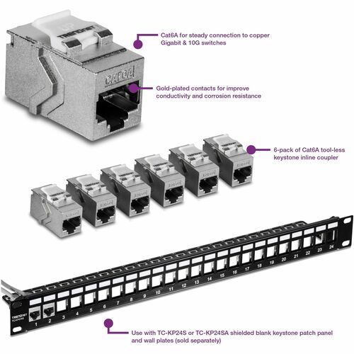Acoplador en línea Keystone RJ-45 Cat6A de TRENDnet (paquete de 6) - 6 - 1 x RJ-45 Keystone -