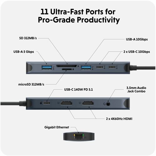 Concentrador USB-C de 11 puertos Targus HyperDrive Next - Lector de tarjetas de memoria