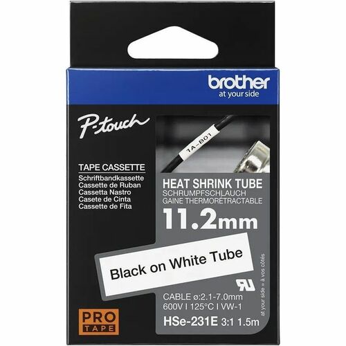 Cinta termorretráctil negra sobre blanca Brother HSe-231E, 11,2 mm (0,44 pulg.) - 7/16