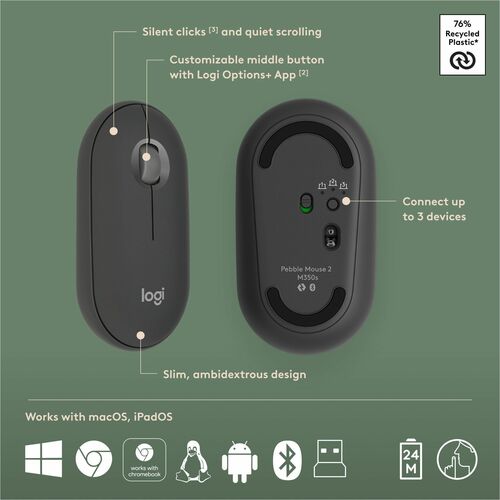 Clavier et souris Logitech Pebble 2 Combo - Clavier Bluetooth sans fil USB Type A