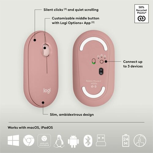 LOGITECH PEBBLE 2 COMBO ROSE TONAL MULTI 4