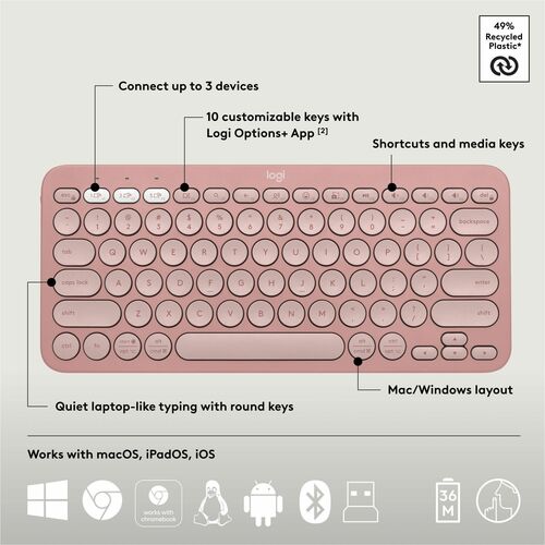 LOGITECH PEBBLE 2 COMBO ROSE TONAL MULTI 4
