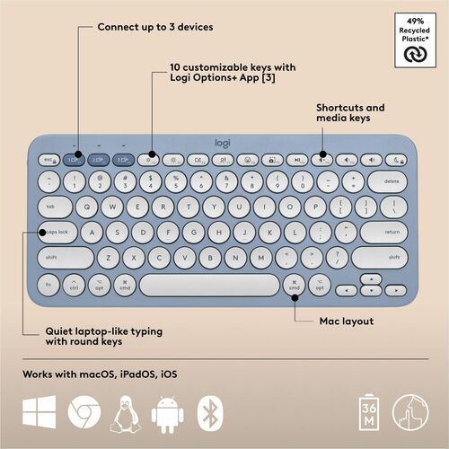 LOGITECH PEBBLE 2 COMBO POUR MAC BLEU TONAL MULTI 4