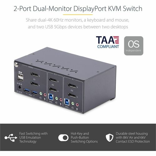 CONMUTADOR KVM DE 2 PUERTOS 4K 60HZ CON DOS MONITORES KVM DISPLAYPORT