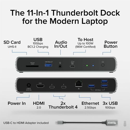 Station d'accueil Thunderbolt 4 enfichable avec charge de 100 W, Th
