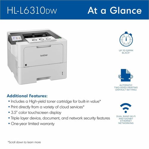 Imprimante laser sans fil de bureau Brother HL-L6310DW - Monochrome