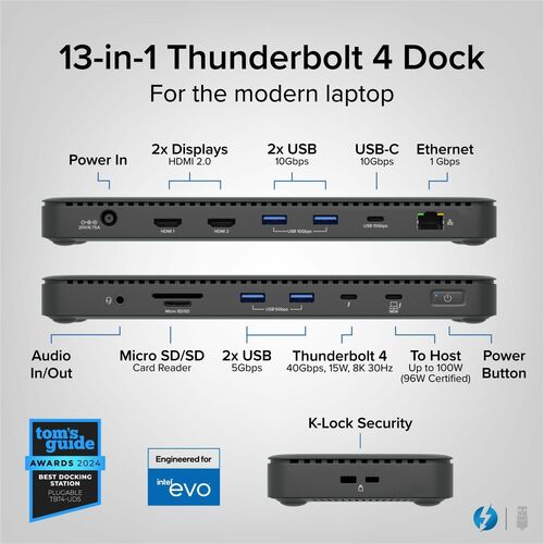 Station d'accueil Thunderbolt 4 enfichable avec charge de 100 W, Th