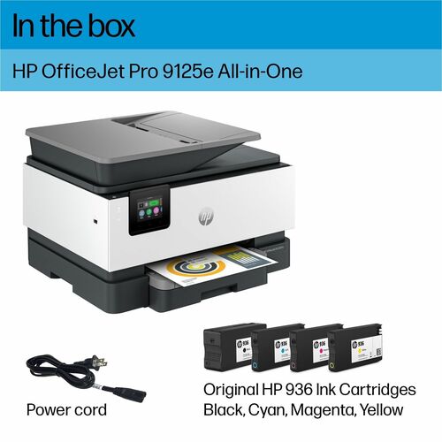 Impresora de inyección de tinta transparente OfficeJet Pro 9125E, color P/S/C/F, alimentador automático de documentos (ADF), USB, WL 1200 x 1200