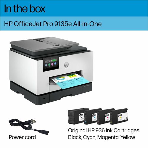 Impresora de inyección de tinta OfficeJet Pro 9135E transparente, color P/S/C/F, ENET, USB, WL, 1200 x 1200, 512 MB