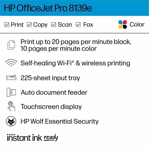 HP Officejet Pro 8139e Inkjet Multifunction Printer - Copier