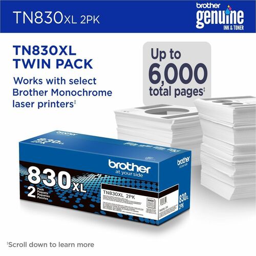 Cartouche de toner noir haute capacité Brother authentique, lot de 2
