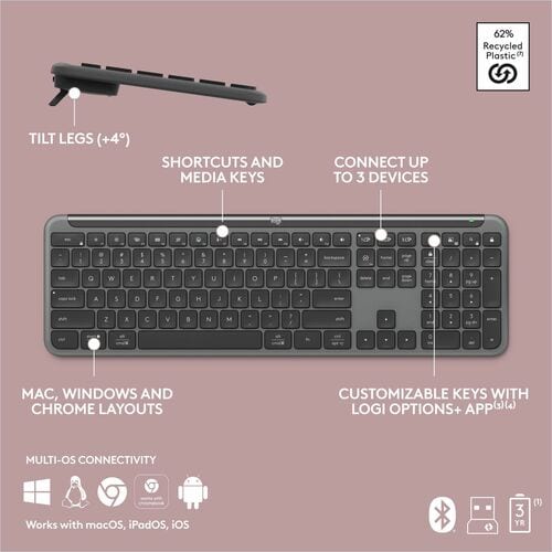 Clavier Logitech Signature Slim K950 - Connectivité sans fil - Bluetooth