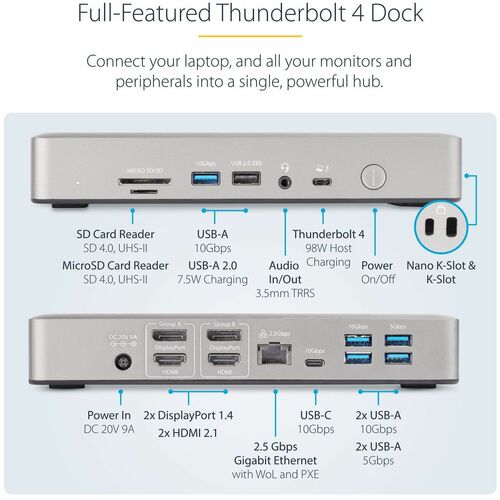 Station d'accueil multi-écrans StarTech.com Thunderbolt 4, quadruple/triple