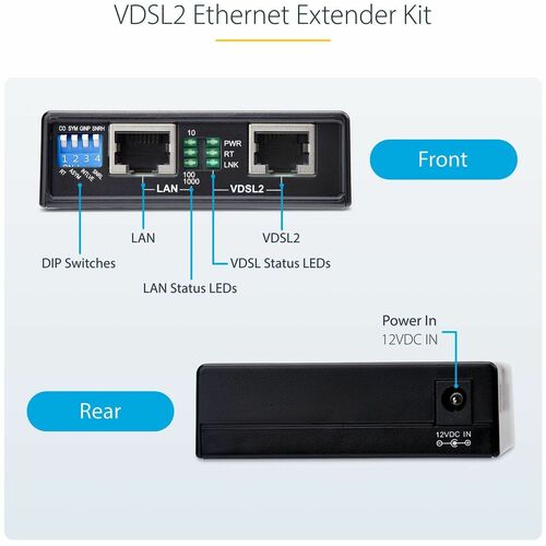 Kit extensor Ethernet VDSL2 de StarTech.com sobre cable de par único, repetidor LAN de hasta 0,6 mi
