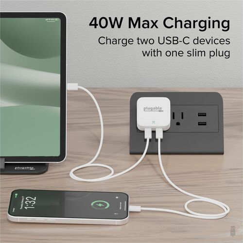 Plugable Dual USB C Charger Block, 40W Foldable 2