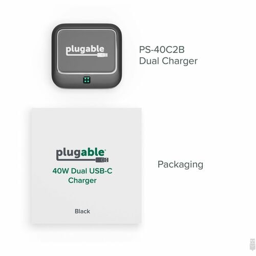 Plugable Dual USB C Wall Charger, 40W Foldable 2