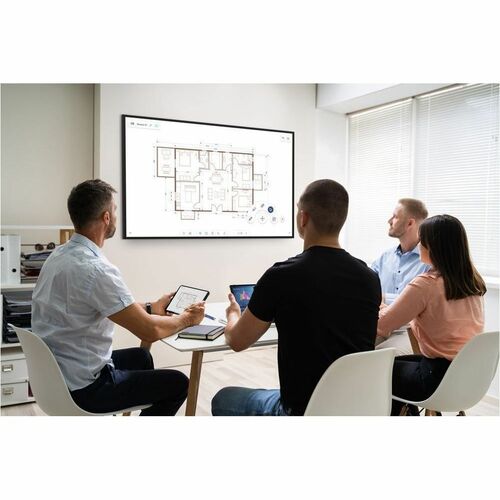 Écran plat professionnel 4K UHD 98 pouces. Support multimédia intégré.