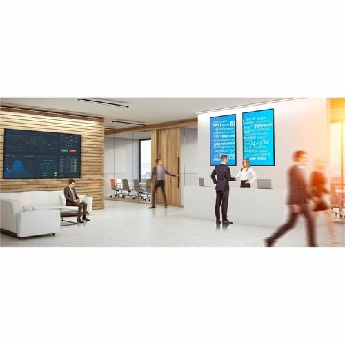 Écran plat professionnel 4K UHD 98 pouces. Support multimédia intégré.