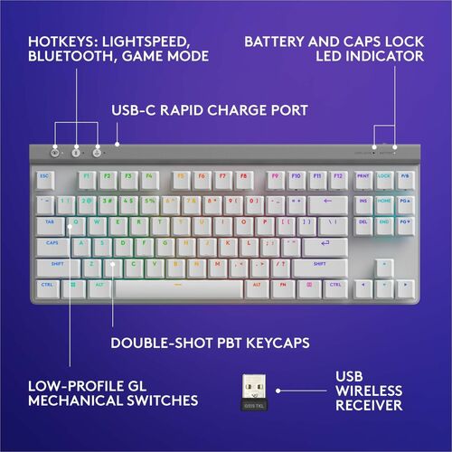Teclado para juegos Logitech G515 Lightspeed TKL - Conectividad con cable/inalámbrica - Bluetooth