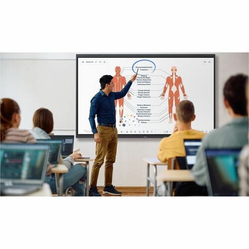 Écran plat interactif 4K UHD 75 pouces. Tableau blanc collaboratif.