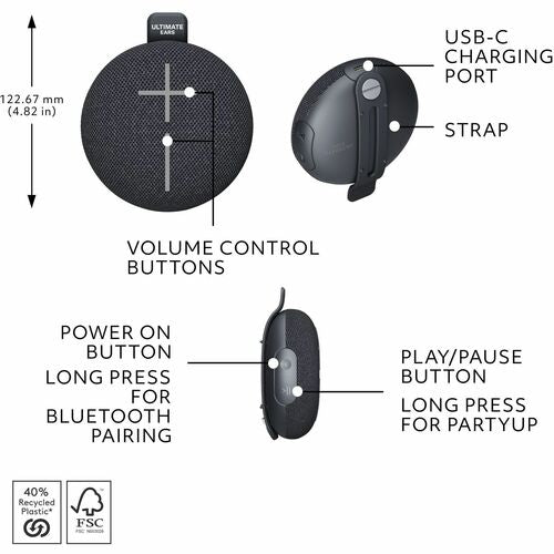 Logitech UE Mini Roll Portable Speaker System - Bl
