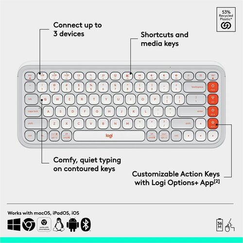 CLAVIER LOGITECH POP ICON KEYS BLANC CASSÉ-ORANGE MULTI 4