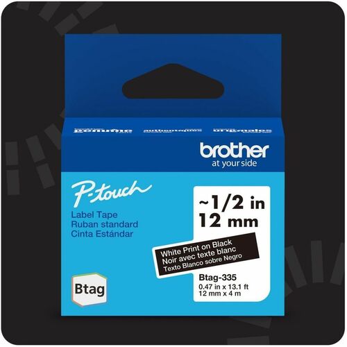 Ruban d'étiquettes blanc sur noir Brother P-touch BTAG-335 - 15/32" (12 mm) de largeur x 13
