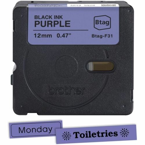 Cinta de etiquetas Brother P-touch BTAG-F31, negra sobre violeta, 12 mm (15/32") de ancho x 13