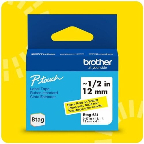 Ruban d'étiquettes noir sur jaune Brother P-touch BTAG-631 - 15/32" (12 mm) de largeur x 13