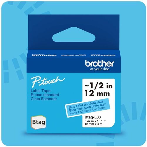 Ruban d'étiquettes bleu sur bleu clair Brother P-touch BTAG-L33 - Largeur 15/32" (12 mm) x