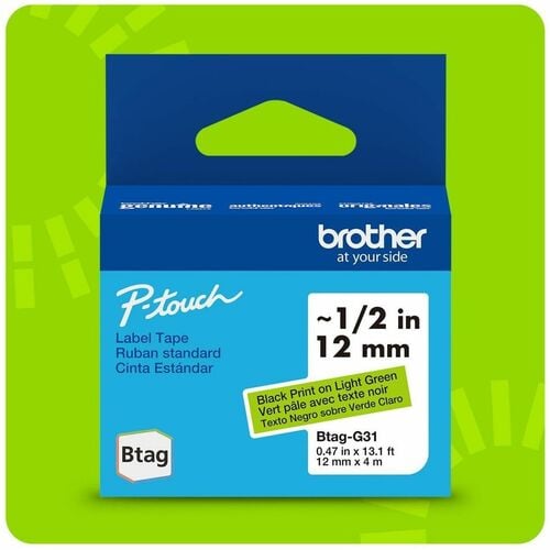 Ruban d'étiquettes noir sur vert clair Brother P-touch BTAG-G31 - Largeur 12 mm