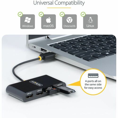 StarTech.com 4-Port USB 2.0 Hub, USB Bus Powered, Small Travel Mini USB Hub, Multi