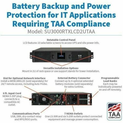Tripp Lite de Eaton SmartOnline SU3000RTXLCD2UTAA 3000VA Rack/torre UP