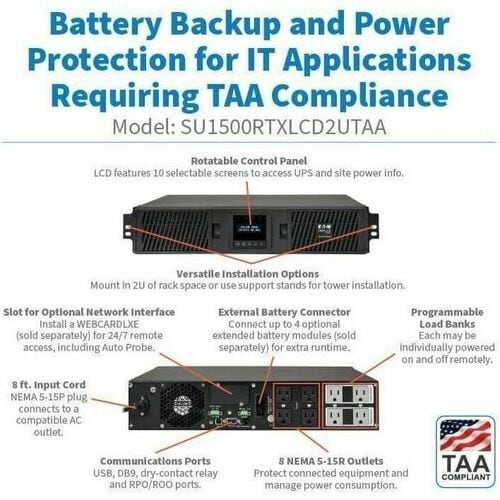 Tripp Lite de Eaton SmartOnline SU1500RTXLCD2UTAA 1500 VA Rack/torre UP