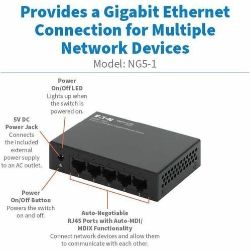 5PORT 10/100/1000MBPS DESKTOP GB ETHERNET UNMANAGED SWITCH