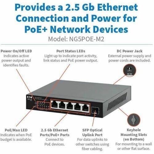 CONMUTADOR DE ESCRITORIO GB ETHERNET NO ADMINISTRADO DE 5 PUERTOS Y 2,5 Gbps