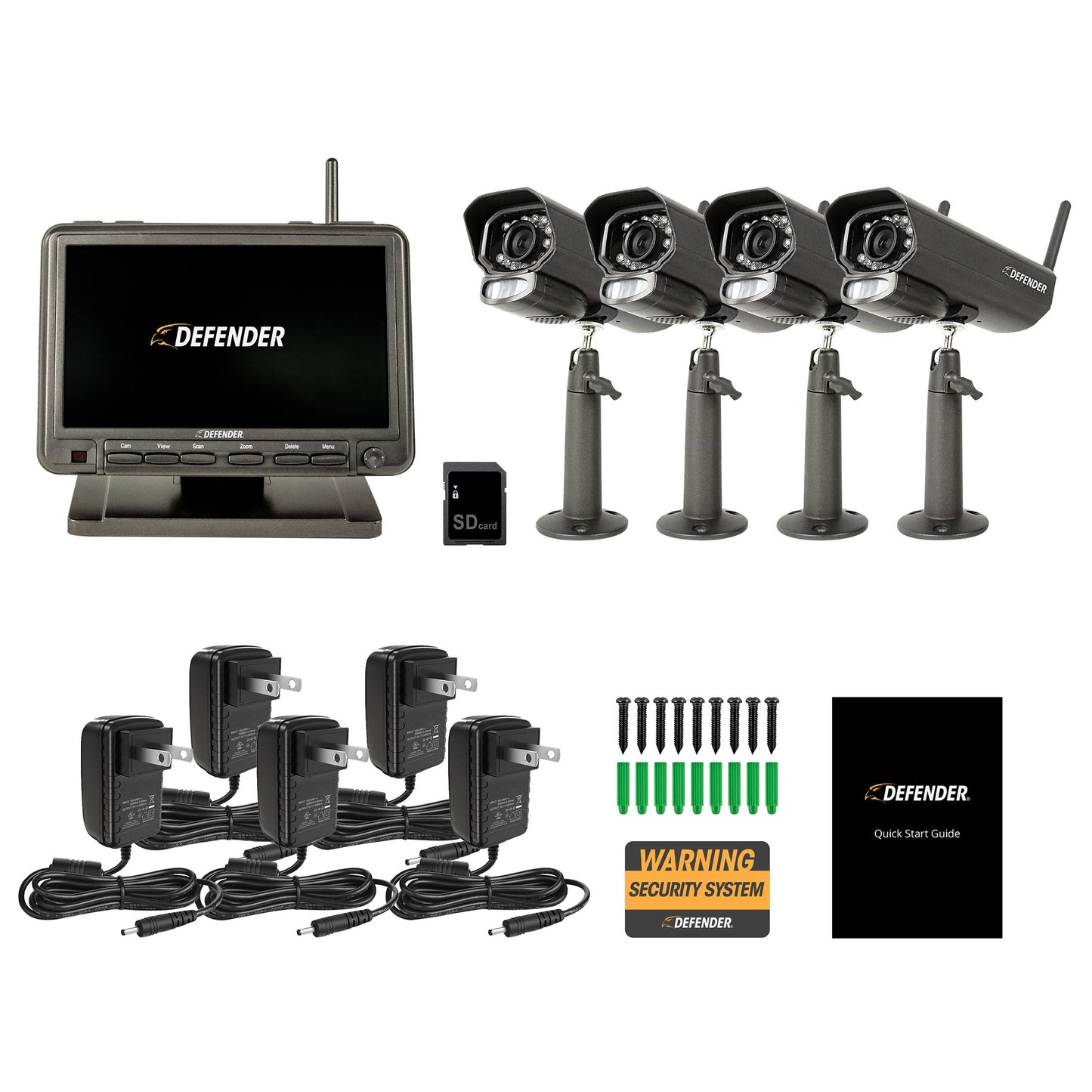 Sistema de seguridad enchufable Defender PhoenixM2 sin Wi-Fi con 4 cámaras y monitor LCD de 7 pulgadas (PHOENXIM24C)